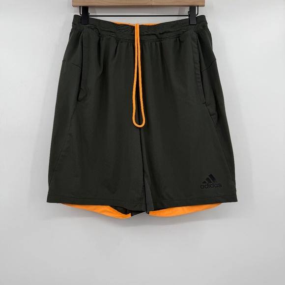 Adidas Shorts Men Medium Green Orange Climalite Basketball Running Activewear - Picture 1 of 12
